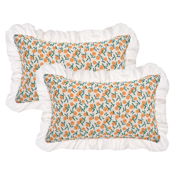 REGALWOVEN Set of 2 Leaf Print Pillow Cover Ruffled Trim Bohemian Throw Pillow Cases for Farmhouse Home Decor Orange 20" x 12"