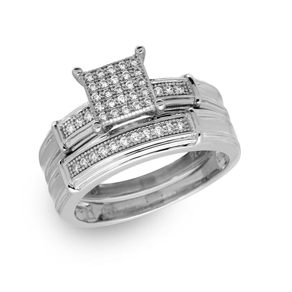 Sterling Silver 925 Rhodium Plated Clear CZ Pave Square Center Ring White Jewelry Female Size 9