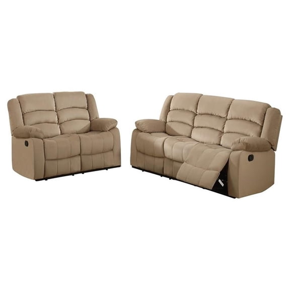 Titan Furnishings Microfiber Fabric Upholstered Sofa and Loveseat in Beige