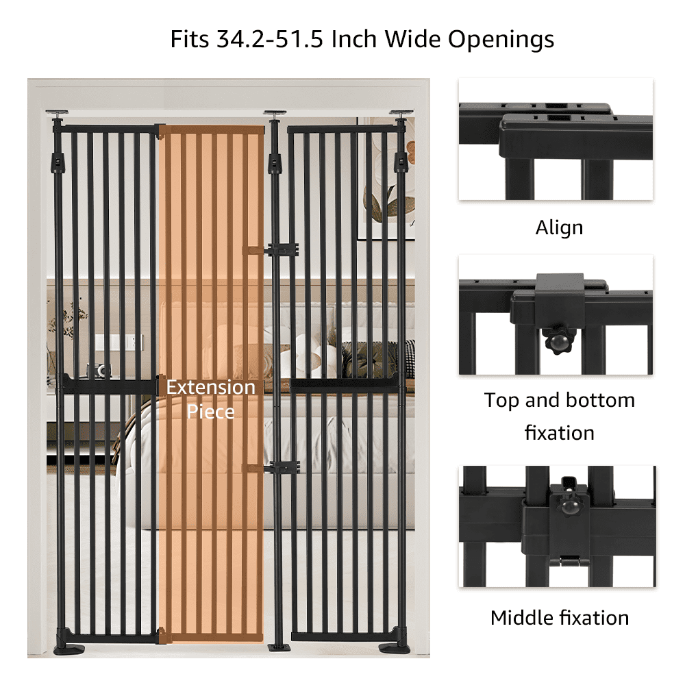 unipaws 75" High Extra Tall Cat Gate, 35"-51" Wide Cat Safety Gate for Doorway Hallway, Black