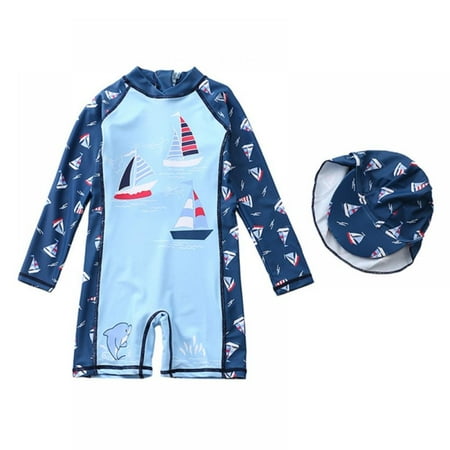 

BULLPIANO 0-5 Years Girls Boys One Piece Rash Guard Swimsuit Kid Water Sport Short Swimsuit UPF 50+ Sun Protection Bathing Suits + Cap