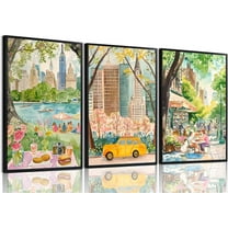 Hieng New York City Poster Travel Wall Art Canvas Framed Watercolor NYC Central Park Landmarks Artwork Decor Painting Prints Pictures Set of 3 for Bedroom Living Room Bathroom Office 16x24in