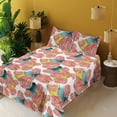 thumbnail image 2 of Ambesonne Autumn Themed Fitted & Flat Sheet with Shams 4 Pcs Set, Pastel Bird Feathers, Queen, Apple Green Dark Coral, 2 of 5