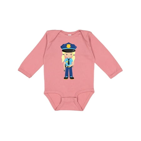 

Inktastic Cute Girl Police Girl Blonde Hair Police Uniform Gift Baby Girl Long Sleeve Bodysuit