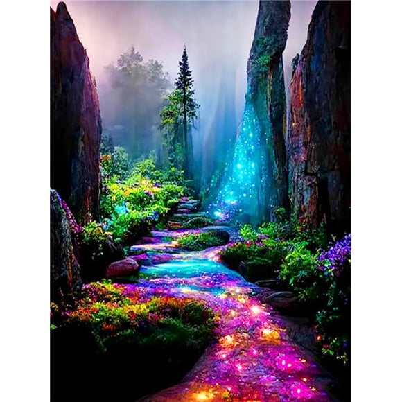 5D DIY Drills Diamond Painting Set Colorful Waterfall Night View Handmade Cross Modern Home De30*40cm, frame not included.