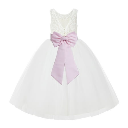 

Ivory Lace Back Flower Girl Dress Junior Bridesmaid Princess 212noFT