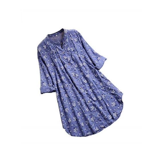 Luiryar Women's Plus Size Floral Shirt Dress Long Sleeve Single Breasted V-neck Loose Boyfriend Blouses Tops