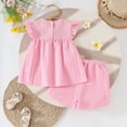 thumbnail image 4 of Toddler Baby Girl Outfits Floral Summer Clothes Spring Waffle Short Sleeve Shirt Tops Cute Shorts Set Kaprioy, 4 of 9