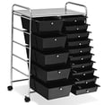 thumbnail image 3 of Costway Cajonera multiusos con 15 cajones en cocina de plástico Contenedor con ruedas Negro, 3 of 8