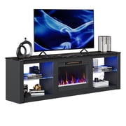 Bestier Fireplace TV Stand for 75 inch TVs,TV Stand with Fireplace & 23 inch Electric Fireplace, Modern Entertainment Center with Fireplace for Living Room or Bedroom, RGB Lighting, Black