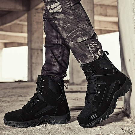 

YOUSNH Winter Plush Cotton Boots Large Size Couples Outdoor Special Forces Training Boots Mid Top Field Boots Mens Shoes Black 6.5