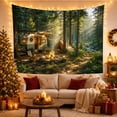 thumbnail image 3 of Forest Camper Scene in Soft Light, Peaceful Illustration for Nature Lovers, Forest Wall Art, Housewarming Gift, Tapestry Wall Hanging for Bedroom, Living Room and Cabin, 3 of 7