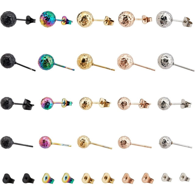 20 pendientes de bola texturizados de acero inoxidable de 2 tamaños y 5 colores con tuercas para pendientes, accesorios esféricos para pendientes, pendientes hipoalergénicos para hacer joyas DIY.