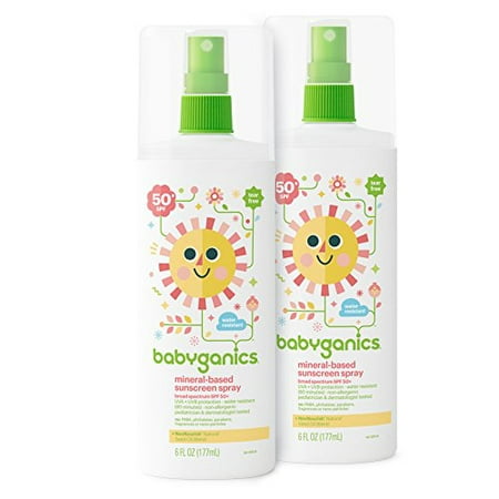 Babyganics Mineral-Based Baby Sunscreen Spray, SPF 50, 6oz Spray Bottle (2 Pack)