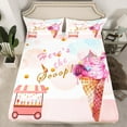 thumbnail image 2 of Feelyou Cartoon Pink Ice Cream Twin Sheet Sets, Watercolor Twin Fitted Sheet, Teens Boys Girls Kids Flat Sheet, Ultra Soft Home Decor, 3-Piece, 2 of 7