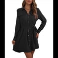 thumbnail image 3 of Vestido Camisero de Larga con Botones para Mujer, Informal, Holgado, con Cintura Ajustable y de . Negro XL, 3 of 10