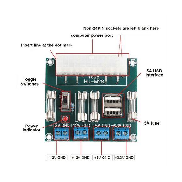 -M28 Desktop PC Power ATX Transfer Board Power Adapter Supply Test Module Power Supply Circuit Outlet Module
