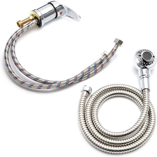 Grifo de cama de champú para peluquería, grifo de lavabo para champú de peluquería, interruptor de grifo de agua fría y caliente con manguera de ducha, accesorios para cama perforada