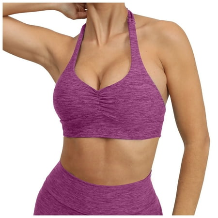 YHGFVOKJ Bras for Women Solid Color Smoothing Sports Backless Sports Crush Sport Bra Padded Workout Yoga Top Underwear Bralettes for Women With Support Dark Purple M