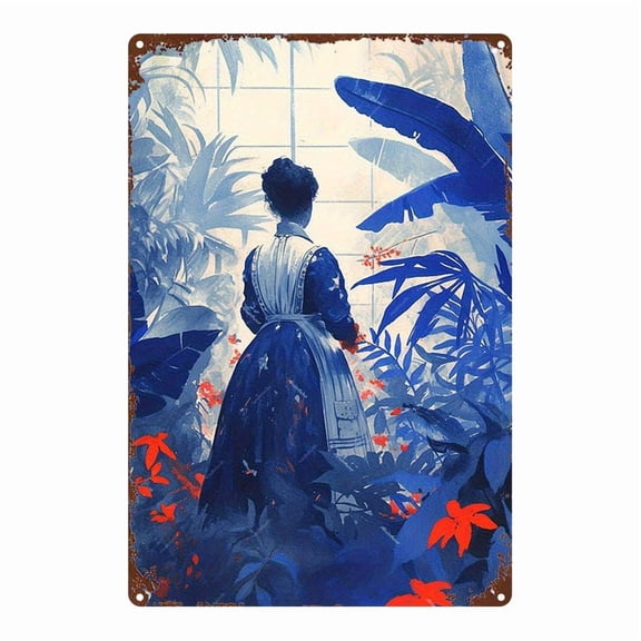 A vintage-style wrought iron wall hanging featuring a feminine and tropical botanical design, measuring 8 x 12 inches (20 x 30 cm). Perfect for home, bar, garage, club, restaurant, and cafe dcor.