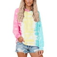 thumbnail image 2 of VSSSJ Women's Tie-Dyed Printed Pullover Hoodies Sweatshirts Lightweight Crewneck Long Sleeve Drawstring Casual Loose Hooded Sweatshirt Pink XL, 2 of 8