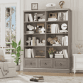 thumbnail image 4 of Homfa Double Row 5-Tier Bookshelf, 63'' Tall Bookshelf with 3 Drawers, 47'' Wide Bookcase for Office Living Room, Wash Gray, 4 of 7
