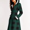 thumbnail image 3 of Christmas Mid Length Plaid Winter Coat for Women Plush Cuffs Long Sleeve Crewneck Button Down Cardigan Jacket for Holiday Olive Green S, 3 of 9
