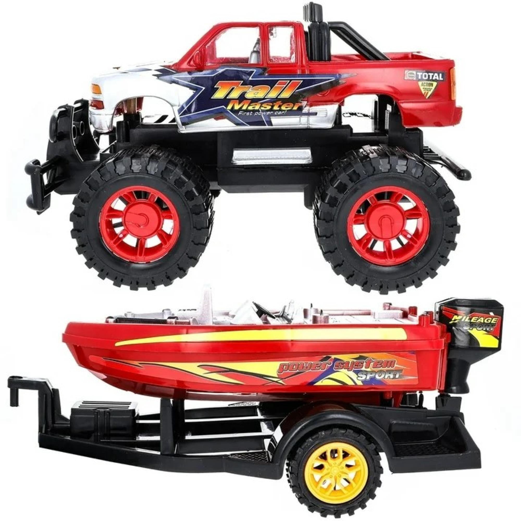 Speed Max King Friction-Powered Toy Truck with Speed Boat & Trailer – Play Vehicle Set