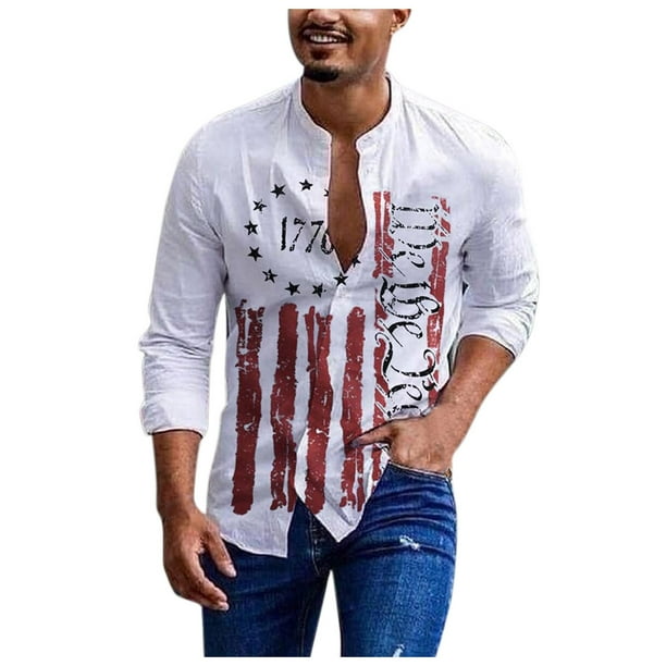 Vbnergoie Men'S Casual Loose Cotton And Linen Printed Long-Sleeved Stand  Collar Shirt Aqua 4 Mens Slim Fit Dress Shirt - Walmart.Com