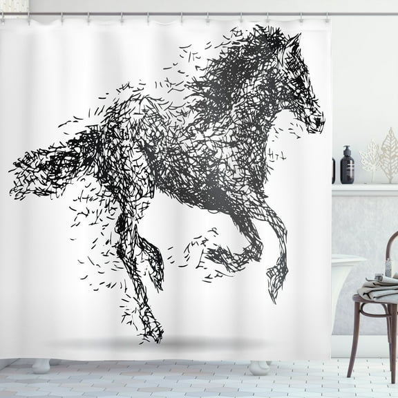 Ambesonne Modern Shower Curtain, Animal Sketchy Horse, 69"Wx70"L, Black and White