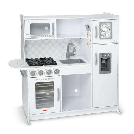 UPC: 0000772043380 | Melissa & Doug Wooden Chef’s Pretend Play Toy Kitchen With “Ice” Cube Dispenser – Cloud White – FSC-Certified Materials