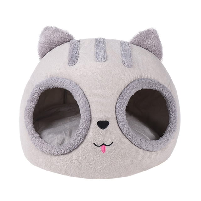 Large Grey Semi-Enclosed Cat Cave Bed with Removable Mat - Premium Short Plush & High-Density Sponge, Anti-Slip Silicone Bottom, Ideal for Cats, Puppies, Rabbits, Guinea Pigs Up to 8 Pounds