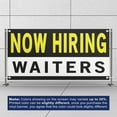 thumbnail image 3 of Now Hiring Waiters 13 oz Heavy Duty Vinyl Banner Waitress Waiter Jobs Available Help Wanted Sign for Business Advertising Indoor/Outdoor Single-Sided w/ Metal Grommets (3x5 ft, Bk & Wh & Ye), 3 of 6