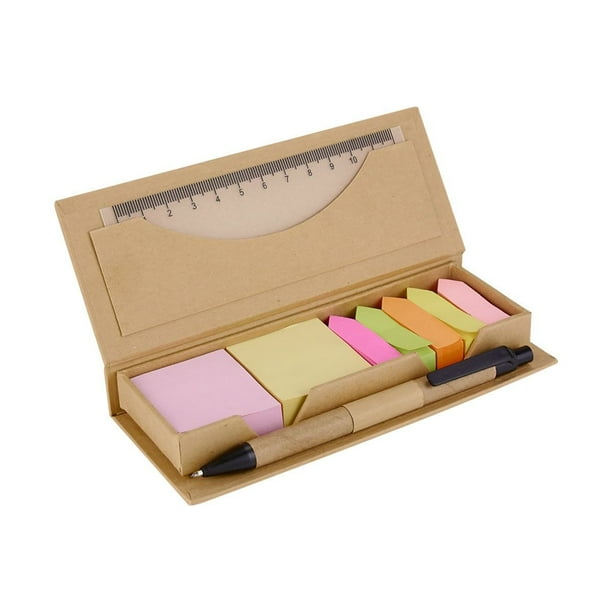 Porta notas ecológico – Incluye 2 blocks de notas adheribles y banderas de 6 colores, regla de 12 cm y bolígrafo de tinta negra. Nova Graphitex Ecológico