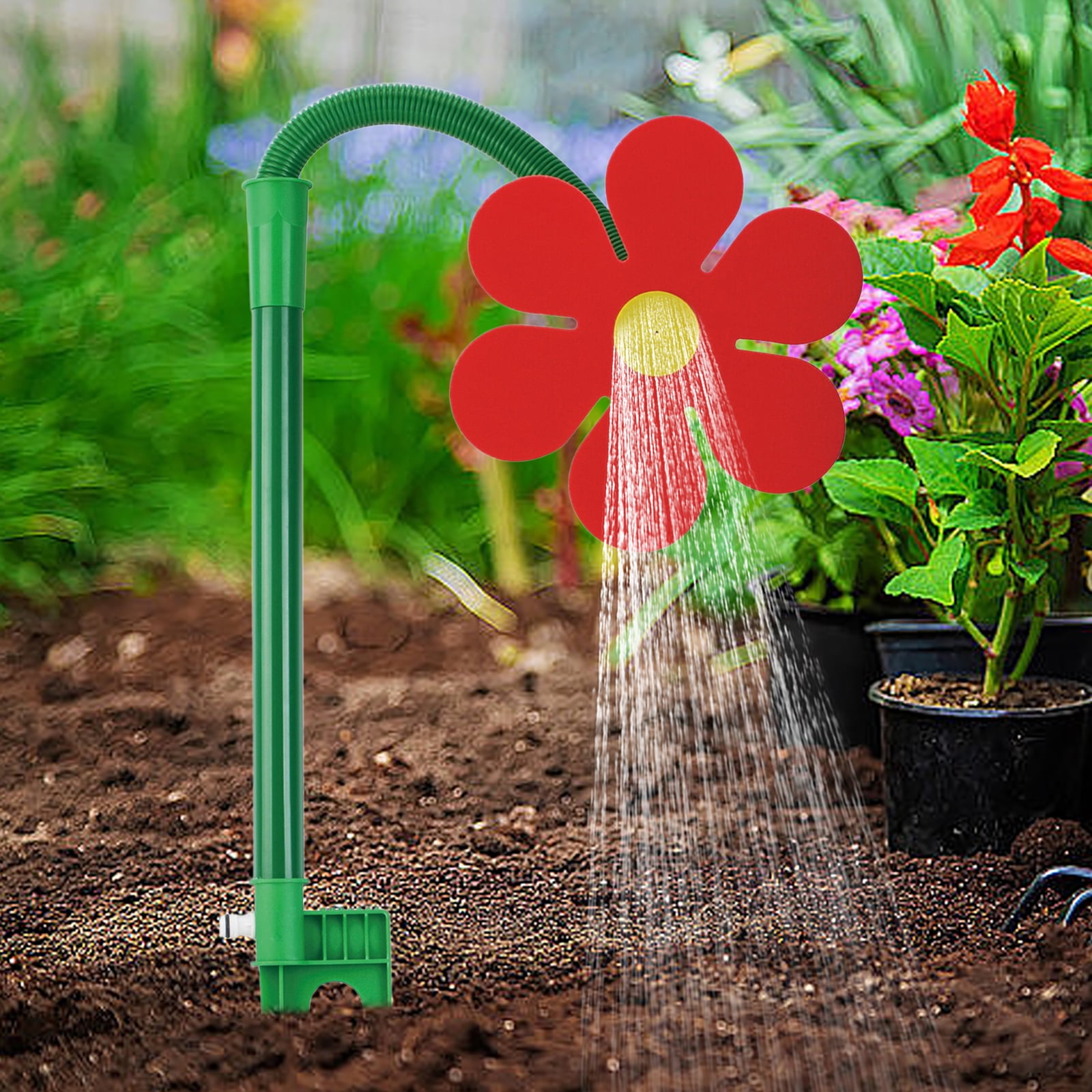 Yucurem Crazy Dancing Daisy Sprinkler, 360 Rotatable Flower Sprinklers with Spike, Garden Sprinkler Stake for Lawn Yard Outdoor Summer Watering Pets Playing (Red)
