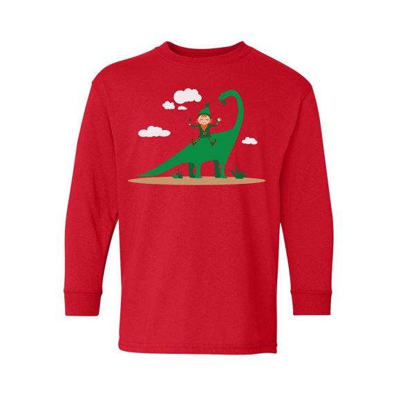 Awkward Styles St. Patty Youth Long Sleeve T-shirt Irish Elf and Dinosaur Crewneck Tee for Kids Proud Irish