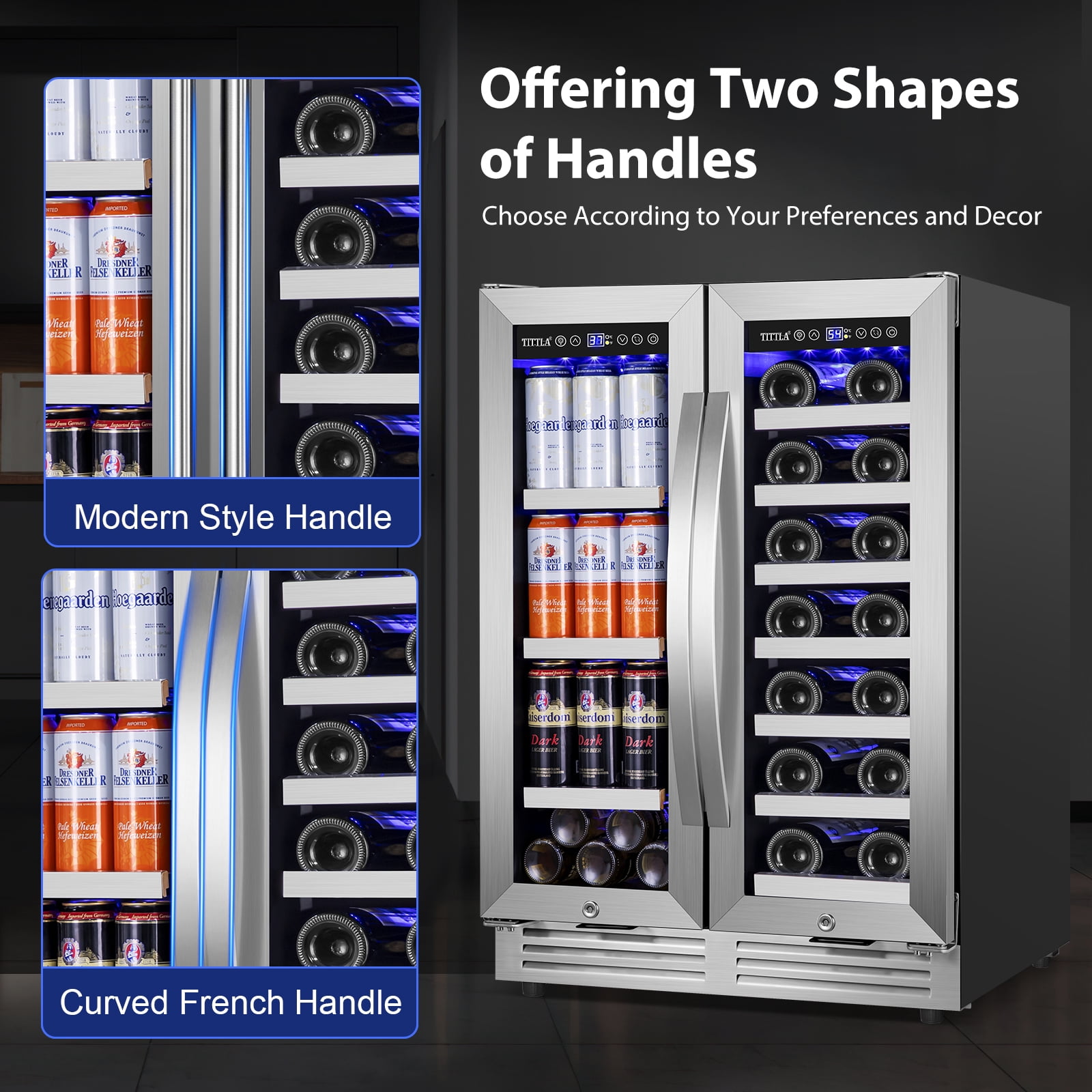 Tittla 24 Inch Wine and Beverage Refrigerators Cooler,18-Wine Bottles and 57 Cans,Dual Zone,Under Counter