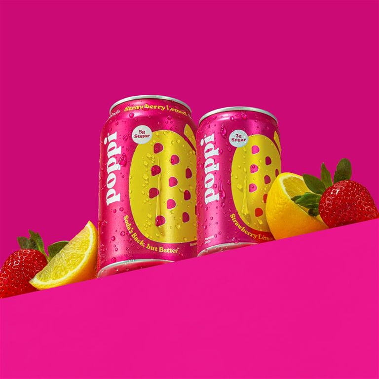 poppi Strawberry Lemon Prebiotic Soda Mini Can, 7.5 fl oz, 6 Pack