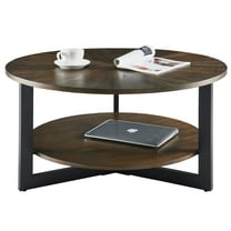 JESONVID 35" Round Coffee Table, Solid Wood Coffee Table with Storage, Modern Farmhouse Coffee Tables for Living Room(Brushed Brown)