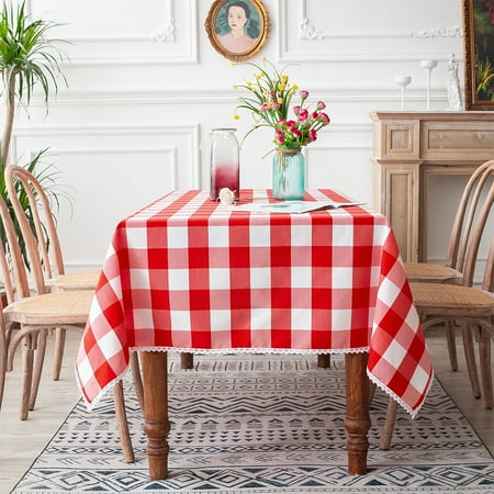 

UKAP Tables Placemat Check Print Desktop Decor Waterproof Square Table Flag Lace Stitching Elegant Plaid Luxury Rectangular Red 140x260cm/55.1x102.4