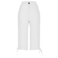 thumbnail image 4 of Uqiangy Linen Palazzo Trousers Women's Linen Wide Leg Capri Pants Waist Flowy Pants Linen Pants Women Plus Size High Waisted Drawstring Capris Linen Cropped Pants Women Boho Capris For Women 2XL, 4 of 5