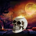 thumbnail image 4 of Halloween Skull Candle Holder Gothic Spooky Tealight Cup Human Skull Tealight Candle Holder Novelty Skull Bone Candlestick Halloween Home Bar Party Tabletop Decor, 4 of 6