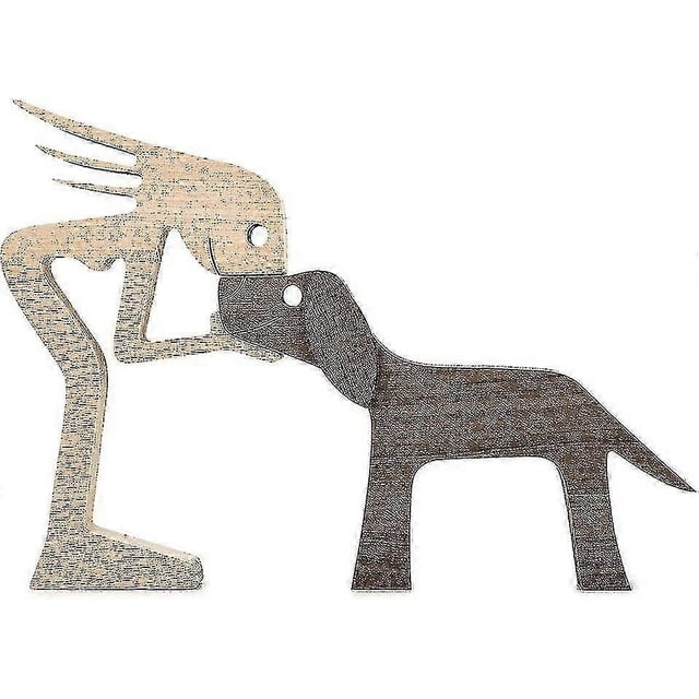 Wooden Sculptures Handmade Accents Craft Figurine For Home Decor Accents, Woman And Dog Wooden Statue, Animal Sculptures Collection, Gift For Men Wome