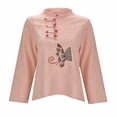thumbnail image 3 of Pink Womens Tops Women's National Wind Large Size Cotton Shirt Long Sleeve Disc Buckle Literary Embroidery Loose Top Shirts for Women, 3 of 5
