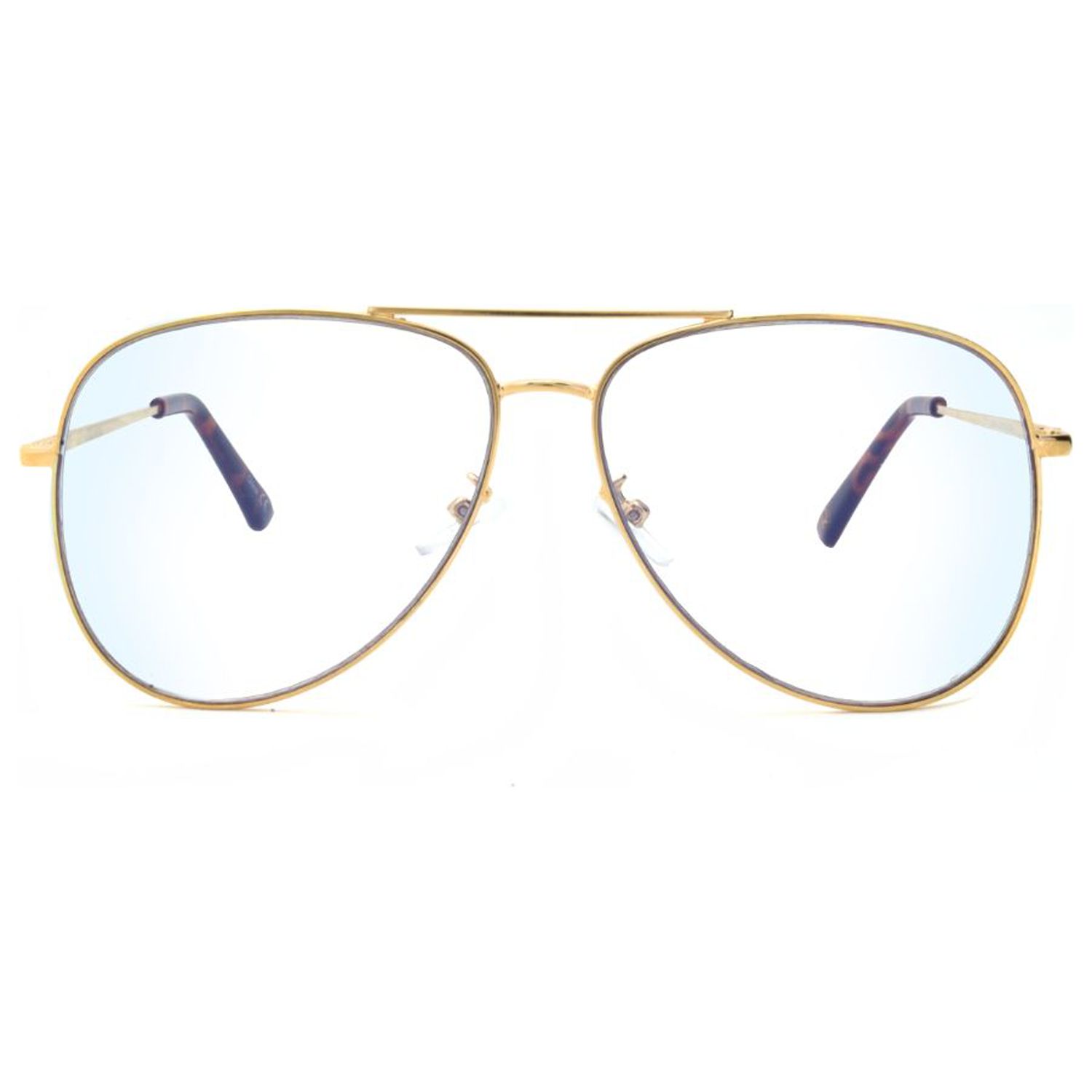 RACHEL Rachel Roy Classic Aviator Blue Light Blocking Glasses, Gold with Brown Temple Tip