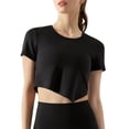 thumbnail image 1 of Opperiaya T-Shirts Courts d'Entraînement pour Femmes, Manches Courtes Col Rond Asymétrique Yoga Course, 1 of 6