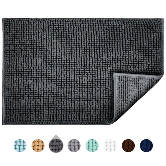 Jaritto Bathroom Non-slip Mat Bath Mat Chenille Microfiber Floor Rug Soft Machine Washable Absorbent for Shower Toilet 50 x 80 cm /20"x32"(Dark Gray)