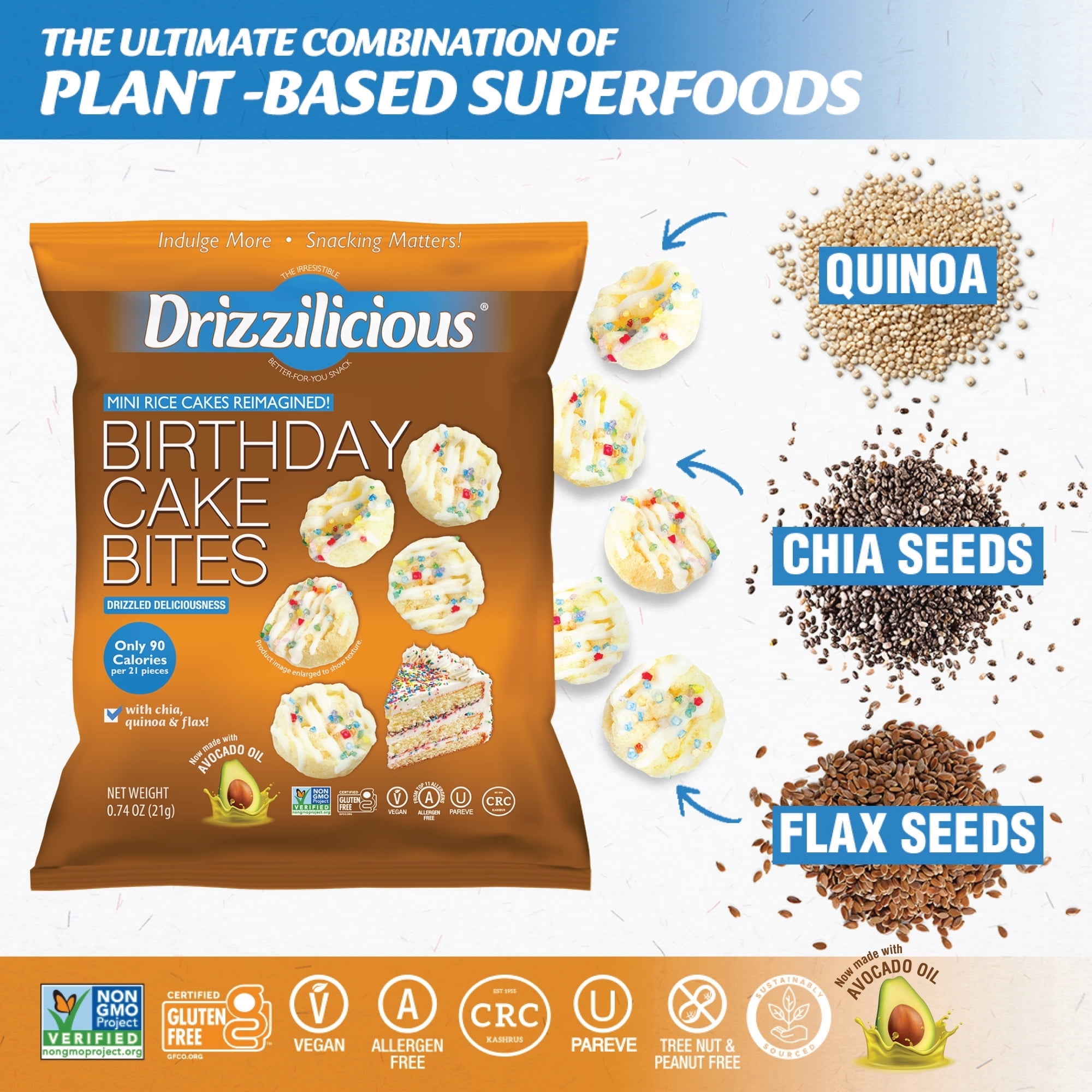 Drizzilicious Mini Rice Cakes, Multi Pack Flavored Rice Cake Gluten Free Snacks, Rice Crisps 20-Pack, Birthday Cake, Smores, French Toast