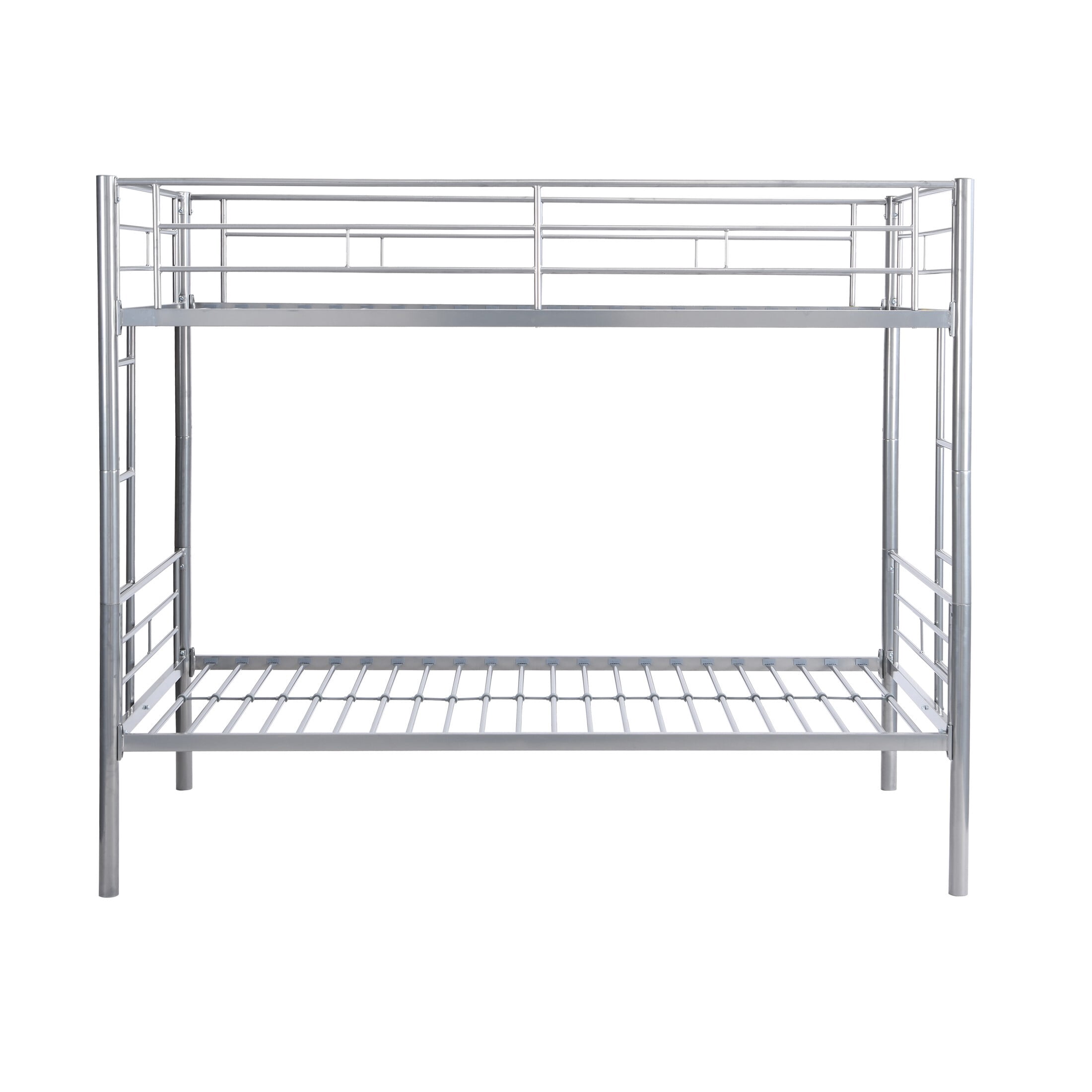 DEALTOPS Metal Bunk Bed Twin Over Twin, Durable Bunk Bed with Ladder and Full-Length Guardrail, Silver