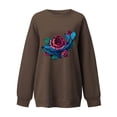 thumbnail image 4 of Gibobby Sudadera Mujer Moda Top con estampado floral a la para mujer, sudadera cálida de manga larga, camisa holgada informal con cuello redondo, de blusa (Café, S), 4 of 5